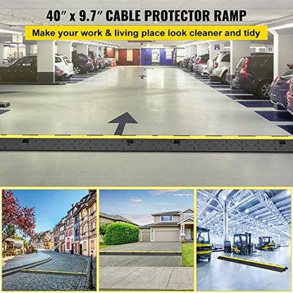VEVOR Cable Protector Ramp, 5 Packs 2 Channels Speed Bump, Rubber Modular Humps Rated 11000 LBS Load Capacity, Protective Wire Cord Ramp Driveway Rubber Traffic Speed Bumps Cable Protector | Traffic Speed Bump, Modular Interlocking Connection, Protective