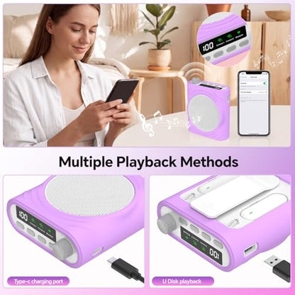 Voice Amplifier for Teachers, Portable Bluetooth Mini Personal Speaker with Wireless Lavalier Mic & Silicone Protective Cover, Ideal for Classroom, Conference and Tour Guide (Purple) - color: Purple