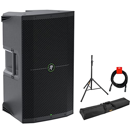 Mackie Thump215XT 1400W 15" Powered PA Loudspeaker System (DSP and Bluetooth) Bundle with with Auray Speaker Stand and 51" Stand Bag Plus 20" XLR-XLR Cable