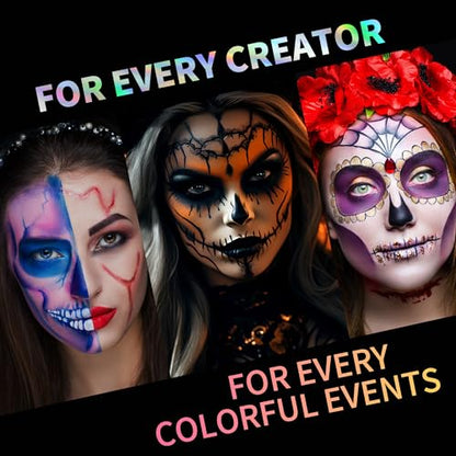 Drawdart Face Body Paint Kit, 15 Colors Palette with 10 Artist Brushes, Facepaint Makeup Kit for Soccer Tournaments & Game Day Fans, Halloween SFX Cosplay Costume Parties - color: 15 Colors Kit（10 Brushes）