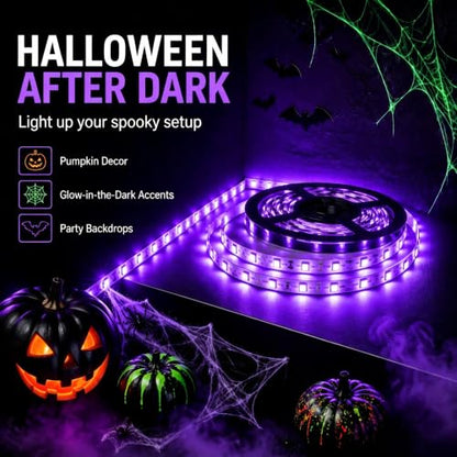 66 Foot Black Light Strips & Remote, Dimmable Flexible 1200 LEDs | 12V Blacklights Strip for Halloween Glow Party Body Paint Birthday Bedroom Room Fluorescent Tapestry Poster Indoor - size: 20 m