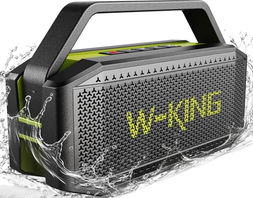 W-KING Bluetooth Speaker 100W Max IPX7 Waterproof Outdoor Portable Loud | 108dB Large Rugged Floating Wireless Boombox Beach Pool Camping Essentials, 60W Deep Bass Radiator EQ, 40H, 2 Pairing, TF AUX - color: BALCK-GREEN