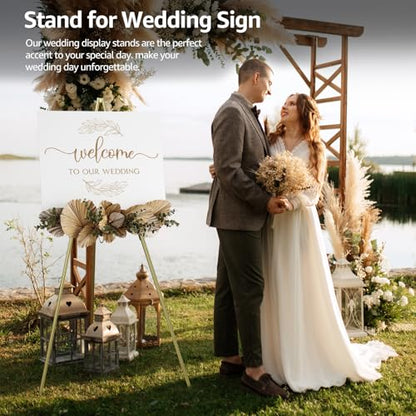 NianFeng Wooden Easel Stand for Sign, Easel Display Stand Floor for Wedding Sign with Adjustable Tray, 63-Inch, Tripod A-Frame Poster Light Duty, Welcome, Art Show & Baby Shower (Golden) - color: Golden