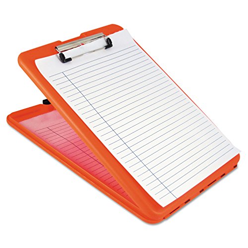 Saunders SlimMate Plastic Storage Clipboard, Bright Orange, Letter Size | Form Holder, Top-Open 3/4in Storage Compartment, Low-Profile Clip Holds 1/2in Paper, Polypropylene, Snap Closure, Made in USA - color: Hi-vis Orange