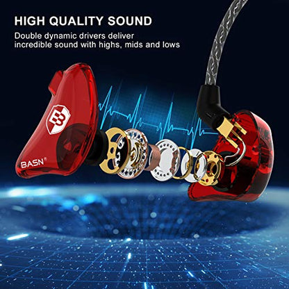 BASN Bsinger BC100 in Ear Monitor Headphones Universal Fit Noise Isolating IEM Earphones for Musicians Singers Studio Audiophiles (Red) - color: Red