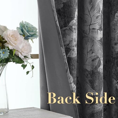 H.VERSAILTEX Velvet Leaf Pattern Curtains for Bedroom 63 Inches, Dark Gray | Luxury Velvet, Room Darkening, Light Blocking, Noise Reducing, Thermal Insulated, Grommet Top, 52 X 63 Inch, 2 Panels - color: Leaf-dark Gray, size: 52"W x 63"L (Pack of 2)