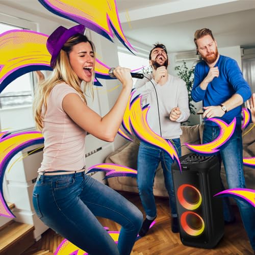 PHILIPS Bluetooth Party Speaker, 120W Powerful Sound with Dynamic Bass Boost, 10 RGB Light Modes, Karaoke Mic & Guitar Inputs, FM Radio, USB/TF/AUX Playback, Portable Handle, Remote Control (Corded) - style: Corded