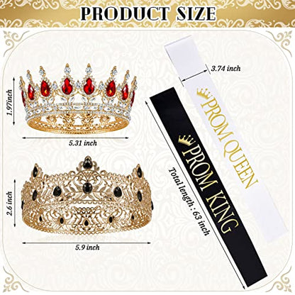 4 Pcs Prom King Queen Crowns Gold, M, Red Diamond | Gold Tiaras with AB Diamond Stones, Sashes Included, Royalty Crowns for Homecoming Birthday Halloween Wedding Party Costume - color: Red Diamond
