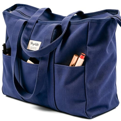 Bagelite Extra Large Canvas Tote Bag for Women Men, Utility Work Bags with Zipper - color: Azure