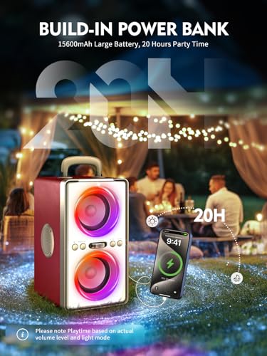 YIER Bluetooth Speaker, 240W Peak Loud Party Speaker with Big Bass, 20H Playtime, TWS, BT5.3, Large Portable Wireless Boom Box with LED Light for Outdoor Backyard Beach Home (Leather Red) - color: Leather Red