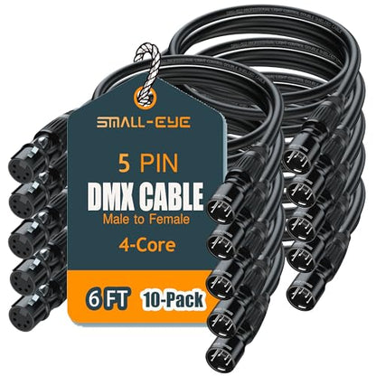 SMALL-EYE 5 Pin DMX Cables 6 ft 10-Pack, 4-Core Male to Female | 16Ω Optimized Impedance, Stable Signal Transmission, Reliable Connector Fit, Professional Lighting Systems - size: 6 feet -10 Packs