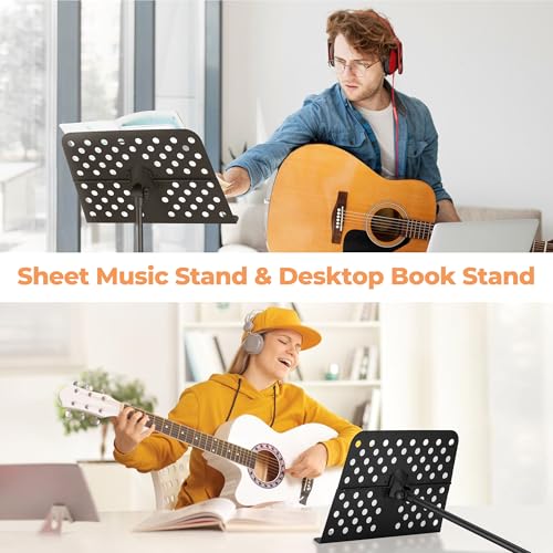 Vangoa Sheet Music Stand, Professional Portable Music Stand for Sheet Music with Violin Hanger, Folding Sheet Music Folder Music Instrument Stand with Carrying Bag, MD-3 - size: Music Stand + Violin Hanger
