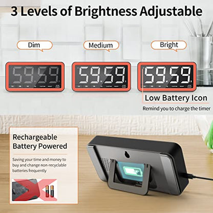 VOCOO Large 7.8" Digital Timer, Magnetic LED Timer for Kitchen & Classroom | USB-C Rechargeable, Up to 99 Hours Count Up & Countdown Timer with 3 Brightness Levels, 4 Alert Modes and 3 Volume Levels - color: Black Red