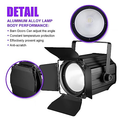COB Stage Lights with Barn Doors, COB Par Light 200W LED RGBWAUV DMX512 Master-Slave Sound DJ Lighting Spotlight Fresnel for Church Concert Wedding