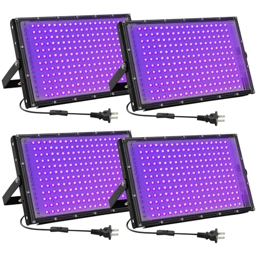 200W LED Black Lights for Glow Party, IP65 Waterproof UV Blacklight Floodlight 395nm Black Light Spotlight Purple Black Light Flood Light Fluorescent UV Light Lamp for Halloween Decor (4 Pack) - size: 200W