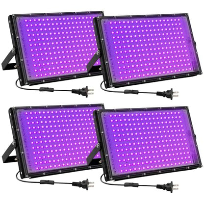 200W LED Black Lights for Glow Party, IP65 Waterproof UV Blacklight Floodlight 395nm Black Light Spotlight Purple Black Light Flood Light Fluorescent UV Light Lamp for Halloween Decor (4 Pack) - size: 200W