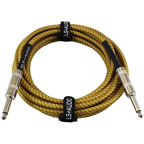GLS Audio Instrument Cable - 1/4 Inch TS to 1/4 Inch Instrument Cable for Bass/Electric Guitar- Brown/Yellow Braided Tweed, 15ft - color: Brown/Yellow, size: 15ft