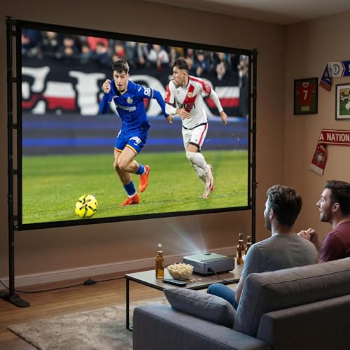 Outdoor Projector Screen with Stand 120 Inch, 16:9 Portable 4K HD Indoor Movie Screen, Large Double-Sided Washable Screen with Carry Bag, Sandbags for Backyard, Camping, Home Theater - size: 120 in