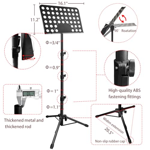 70" Sheet Music Stand with Light & Phone Holder, Portable Music Stand for Sheet Music High Stability, Height Adjustable Music Sheet Stand with Carrying Bag, Music Book Holder（33-70inch - size: 33-70inch
