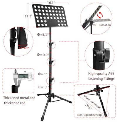 70" Sheet Music Stand with Light & Phone Holder, Portable Music Stand for Sheet Music High Stability, Height Adjustable Music Sheet Stand with Carrying Bag, Music Book Holder（33-70inch - size: 33-70inch