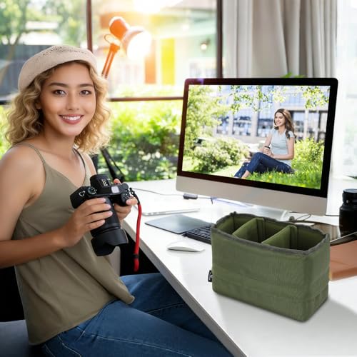 Koolertron Waterproof DSLR Camera Bag with Removable Insert, Adjustable Compartments, Fits in Camera Bags - Protective Case for DSLR/SLR Cameras & Accessories - color: Green