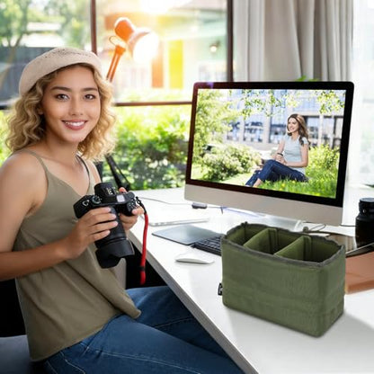 Koolertron Waterproof DSLR Camera Bag with Removable Insert, Adjustable Compartments, Fits in Camera Bags - Protective Case for DSLR/SLR Cameras & Accessories - color: Green
