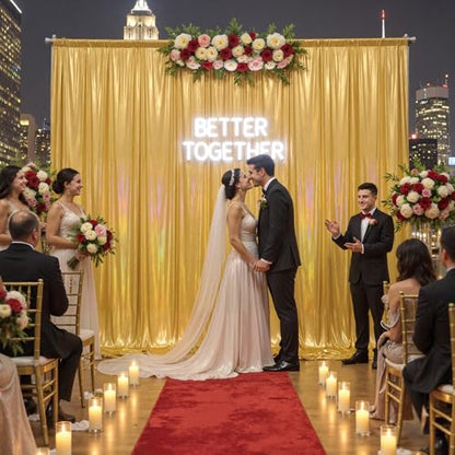 10x10ft Gold Sequin Backdrop Curtains Wedding Party Glitter Curtain Backdrop Fabric Shimmer Drapes Backdrop Bridal Baby Shower Birthday Christmas Photoshoot Background Photography 5x10FT，2 Panels - color: Sequin Gold, size: 10ft X 10ft(2 Panels 5ft X 10ft