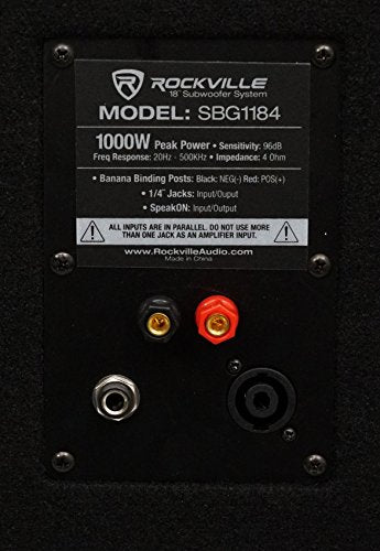 Rockville SBG1184 18" 1000W Pro DJ Subwoofer Bundle with WH4 Caster Wheels | Passive, 4 Ohm, SpeakON/1/4" In/Out, 500W RMS, 96dB, Pole Mount, Dual Ported MDF, 3" Locking Swivel Steel Wheels, 2-Items