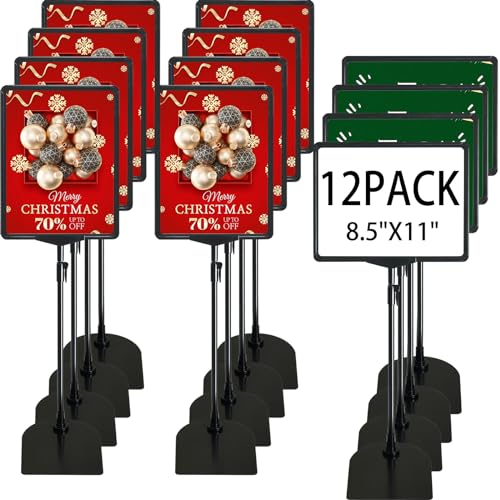 Sign Holder, 8.5 x 11 Inch Sign Stand with Adjustable Height Snap Open, Reusable Sign Stands for Display Advertising Business Signage, Vertical and Horizontal Two View Modes (Black, 12 Pack) - size: 8.5"x11"-12Pcs