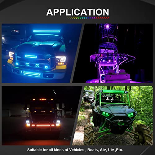 Lpteso RGBW LED Light Bar 50 inch 288W Flood Spot Combo Beam 2PCS 4 Inch 18W Flood RGB LED Pods with 16 Solid Colors Chasing RGB Halo Ring Changing with Strobe Flashing with Rocker Switch Wiring - size: 50Inch RGB Straight LED Light Bar