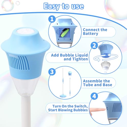 Infowush Bubble Machine for Kids, Automatic Standing Bubble Maker Machine | Height Adjustable Up to 47 Inches, Outdoor Battery Bubble Machine with Light/Music for Toddlers, Birthday Party Gifts (Blue) - color: Blue