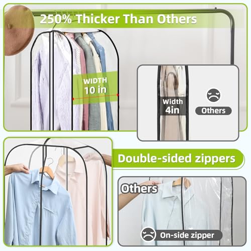 LANDNEOO 6 Pack Clear Garment Bags for Hanging Clothes with Zippers on Double Sides - 10'' Clothes Storage for Coat, Dress, and Fur in Closet - 40'' Long Suit Bags - size: 40 inch