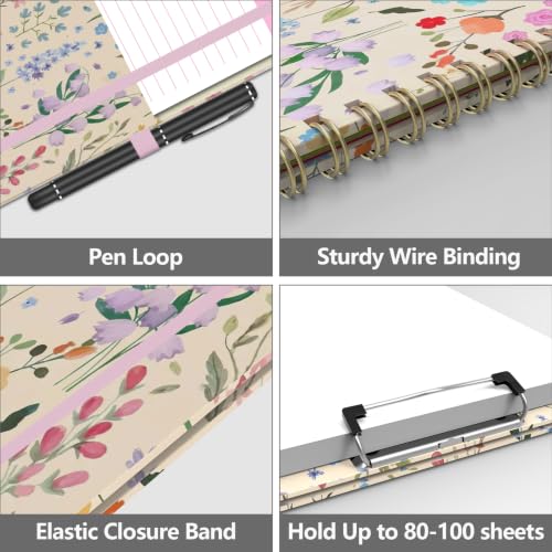 Clipboard Folio with Storage 8.5 X 11 Padfolio Notebook, Clipboards with Notepad Spiral with 10 Pockets and 5 Folders Nursing Teacher School Essentials (Yellow Florals) - color: Yellow Florals