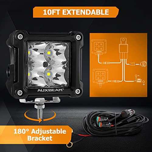 Auxbeam FA Series 3-Inch Cube Offroad Lights 40W LED Pod Lights 2-Pack | Spot Beam, Black Frame, DT Wiring Harness, Plug and Play, for 4x4 Pickup Truck Car Motorcycle Boat, Auxiliary Ditch Lights - color: Spot Beam, Black
