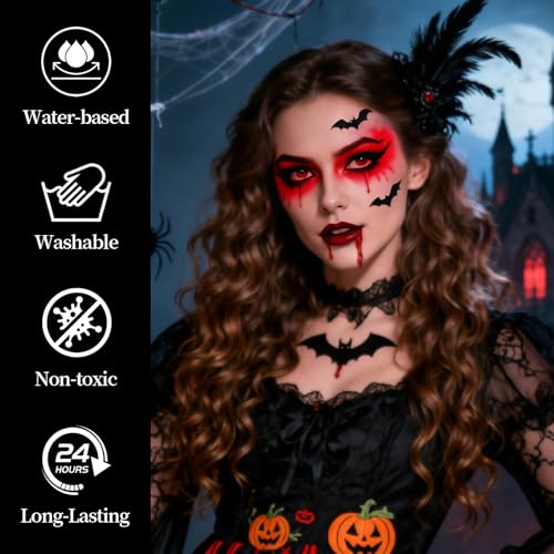 Halloween Makeup Kit for Witch, Complete SFX Costume Set with Green Face Paint, Witch Fake Nose, Water-Based Face Paint Set for Halloween Cosplay SFX Makeup, Costume Parties, Theater - color: Green
