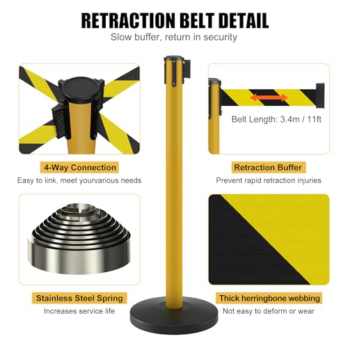kaiyomi 2 Pack Stanchions with Retractable Barriers 11 Feet (Black&Yellow) - color: Black and Yellow