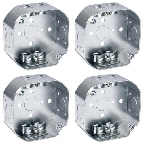 OHLECTRIC 4” Welded Octagon Steel Electrical Box (4 Pack)| 1-1/2" Deep Box with 1/2” Knockouts and NM Clamps, Fire Rated | Ideal for Lighting Fixtures, Switches and Receptacles - size: 1/2" KO Box with NM Clamps