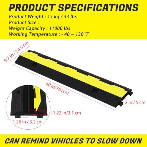3 Pack of Heavy Duty Rubber Cable Protectors with 2 Channel Ramps, 11000lbs Capacity Speed Bumps for Cables and Vehicles, Perfect for Indoor and Outdoor Use