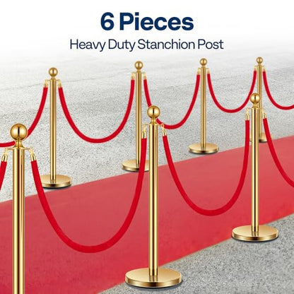 VIVOHOME Gold Stanchions and Velvet Ropes, 5 Feet Ropes and 39 Inch Posts | 6PCS Stainless Steel Post with Water-Fillable Leakproof Base, Red Carpet Poles for Wedding, Prom & VIP Events - color: Golden