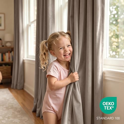 RYB HOME Taupe Velvet Curtains 84 inches Long for Bedroom - color: Taupe, size: 52"W x 84"L (Pack of 2)