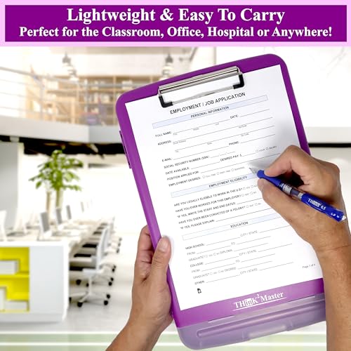 Think2Master Purple Plastic Storage Clipboard with Pencil Holder. | 25% Heavier & 25% Sturdier| Heavy Duty. Must Have for Nurses, Teachers & Classrooms. - style: Purple