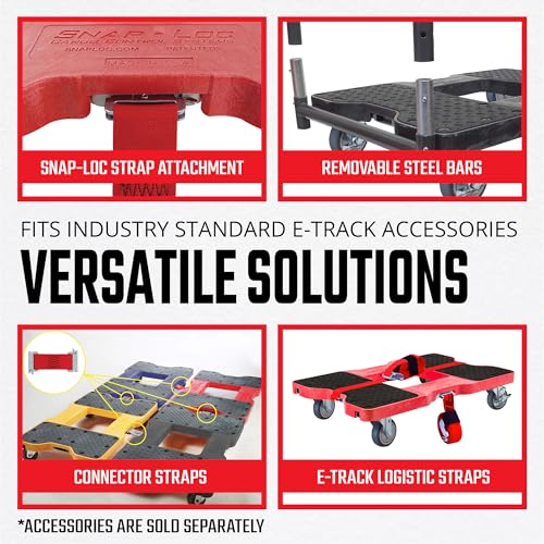 SNAP-LOC, 4 Wheel Dolly, 1,200 lb Professional E Track Push Cart Dolly, Heavy Duty Furniture Moving Cart, Modular Cargo Platform, Made in USA, Red - style: Professional E-Track Push Cart Dolly Red