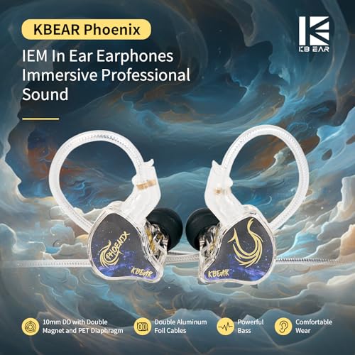 keephifi KBEAR Phoenix Wired Earbuds IEMs, Purple with Mic | in Ear Headphones with 10mm DD+PET Driver, Stereo Clear Sound Gaming Headphones, in Ear Monitor for Music Gaming - color: Purple