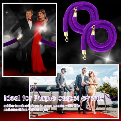 Nuogo 6 Pack Velvet Stanchion Rope,5 Feet Velvet Rope with Gold Hook,Purple | Safety Rope Off Barrier, Crowd Control, 1.2 IN in Diameter, Event Weddings Graduation Theaters Grand Opening Hotel - color: Purple