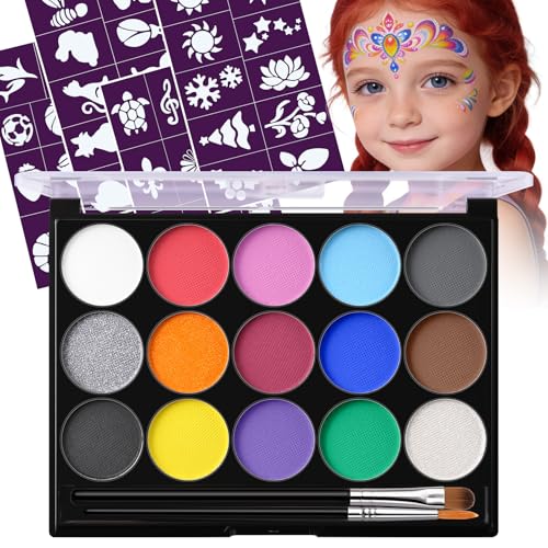 Face Painting Kit for Kids, 15 Colors Washable Face Paint Palette