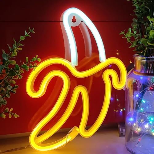 JYWJ Banana LED Neon Signs Desktop Wall Decoration Light | USB or Battery Powered, 3-AA Battery Option, Party Decoration, Business Decor Use, Desktop & Wall Mount - style: Banana