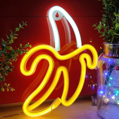 JYWJ Banana LED Neon Signs Desktop Wall Decoration Light | USB or Battery Powered, 3-AA Battery Option, Party Decoration, Business Decor Use, Desktop & Wall Mount - style: Banana