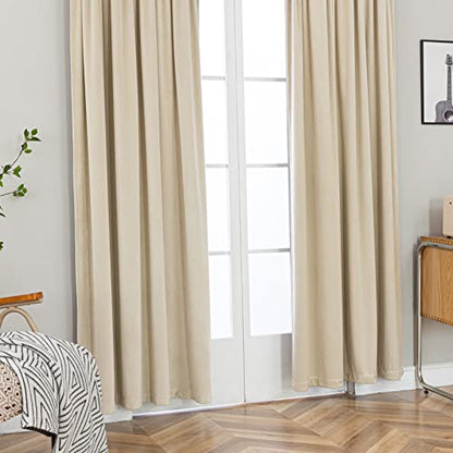PLEASANT BOULEVARD Beige Velvet Curtains 95 inch Long Heavyweight Blackout Curtains Rod Pocket Thermal Insulated Darkening Window Drapes for Bedroom Living Room, W52 x L95, 2 Panels - color: New Beige, size: 52"W x 95"L (Pack of 2)