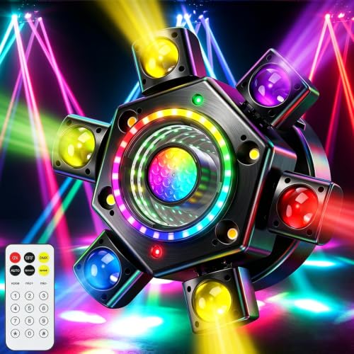 180W Moving Head DJ Lights, 8-in-1 Disco Lights with RGBW Halo Ring