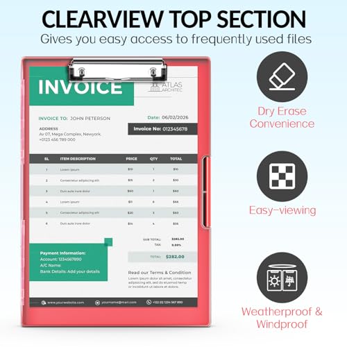 Sooez Nursing Clipboard with Storage, Clear Top Clip Boards 8.5x11, Red | Heavy Duty Plastic, Dry Erase, High Capacity, Nurse Essentials, Dental Assistant, Teacher & College School Office Supplies - color: Red